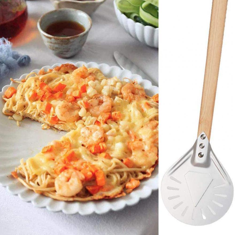 Pizza Shovel Perforated Pizza Shovel Baking Tools Removable Pizza Peel Shovel Non Stick Kitchen Baking Supplies with Wood Handle