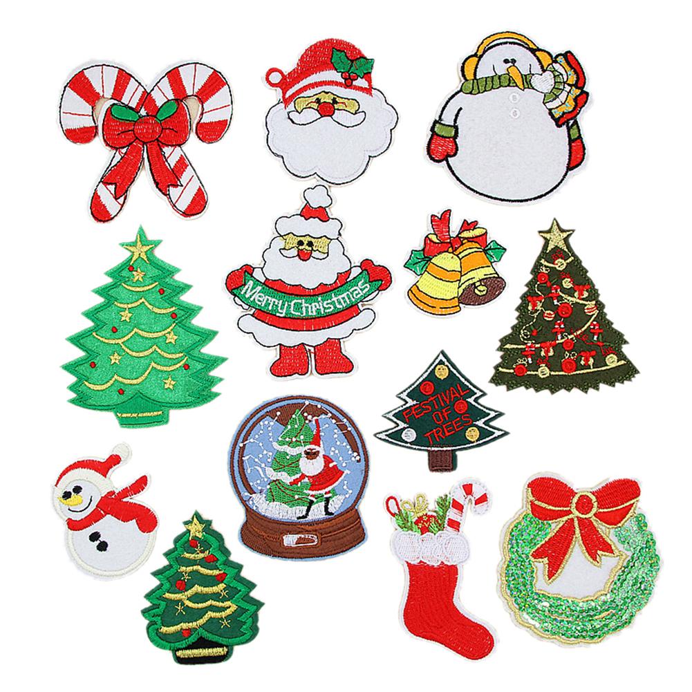 13 stk / sæt broderipatcher tøj juleserie juletræ / snemand på lapper diy tøj tilbehør klistermærker: Default Title