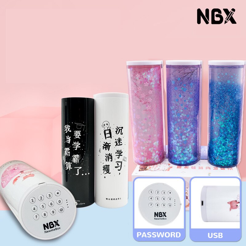 Pencil Case Kawaii Translucent Quicksand NBX Solar Calculator Pencil Box Estojo Escolar School Supplies Password Estuche Escolar