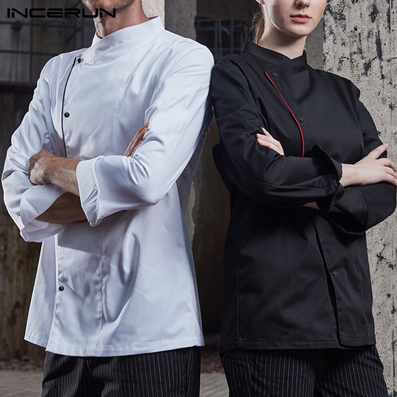 Menn kokk uniform langermet single breasted kjøkken mat service topper kjeledress catering restaurant kokk menn klær incerun 5xl