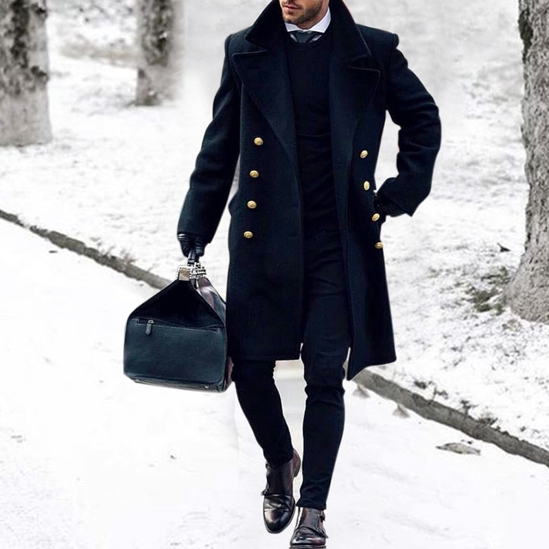 Trench-coat à manches longues pour homme, manteau d'hiver de Style anglais, coupe Slim, Double boutonnage, , surdimensionné