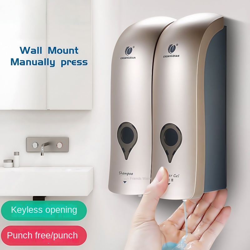 Wall Mounted Hand Soap Dispenser, Hotel, Bathroom, Household 2-in-1 Manual Press Soap Dispenser, No Drilling Installation