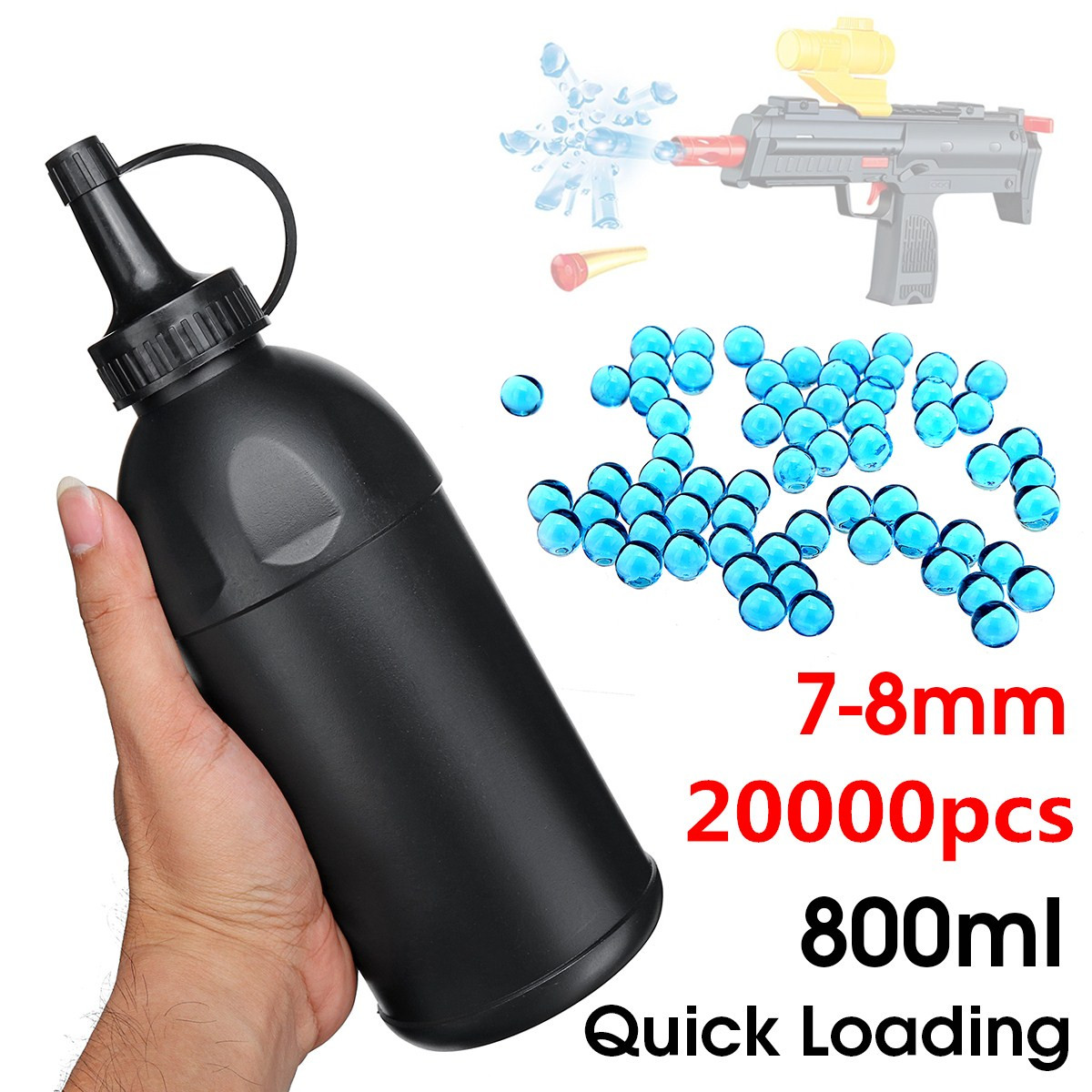 800ml Gel Balls Loading Bottle 10000PCS Beads 7-8mm Toy Guns