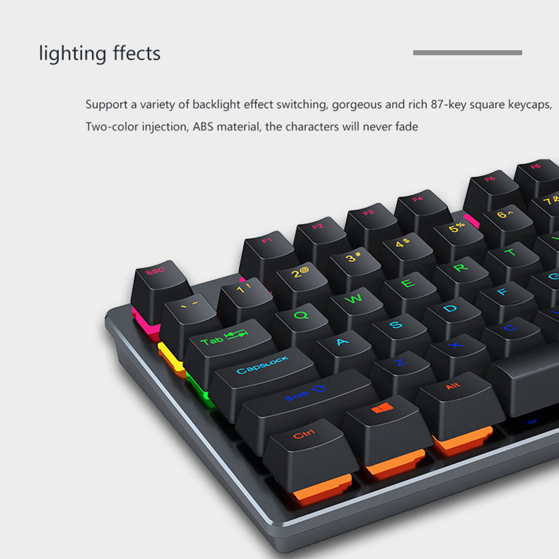 Wired Gaming Mechanical Keyboard 87 Keys Blue Switch RGB Lights Adjustable Ergonomics USB Keyboard For Gamer Laptop PC