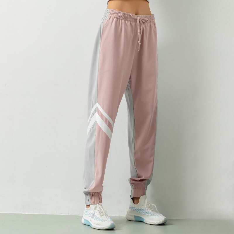 Uvini Joggingbroek Vrouwen Hiphop Dans Broek Losse Leisure Broek Voor Dames Side Striped Elastische Manchet Vrouwelijke Sport Broek: JXCK8291 pink grey / S