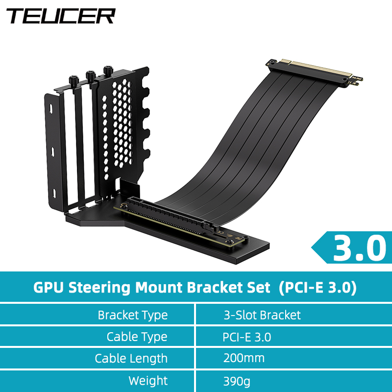 TEUCER L-Z3 GPU Vertical Mounting Bracket Kit, PCIe 4.0 X16 Riser Cable 200mm, Graphics Card Steering Mounting Bracket: Red