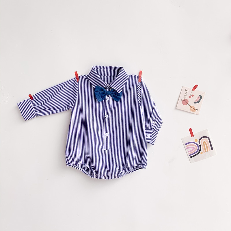 MILANCEL baby boys clothes bow decoration infant boys bodysuit striped baby boys 1st birthday clothing