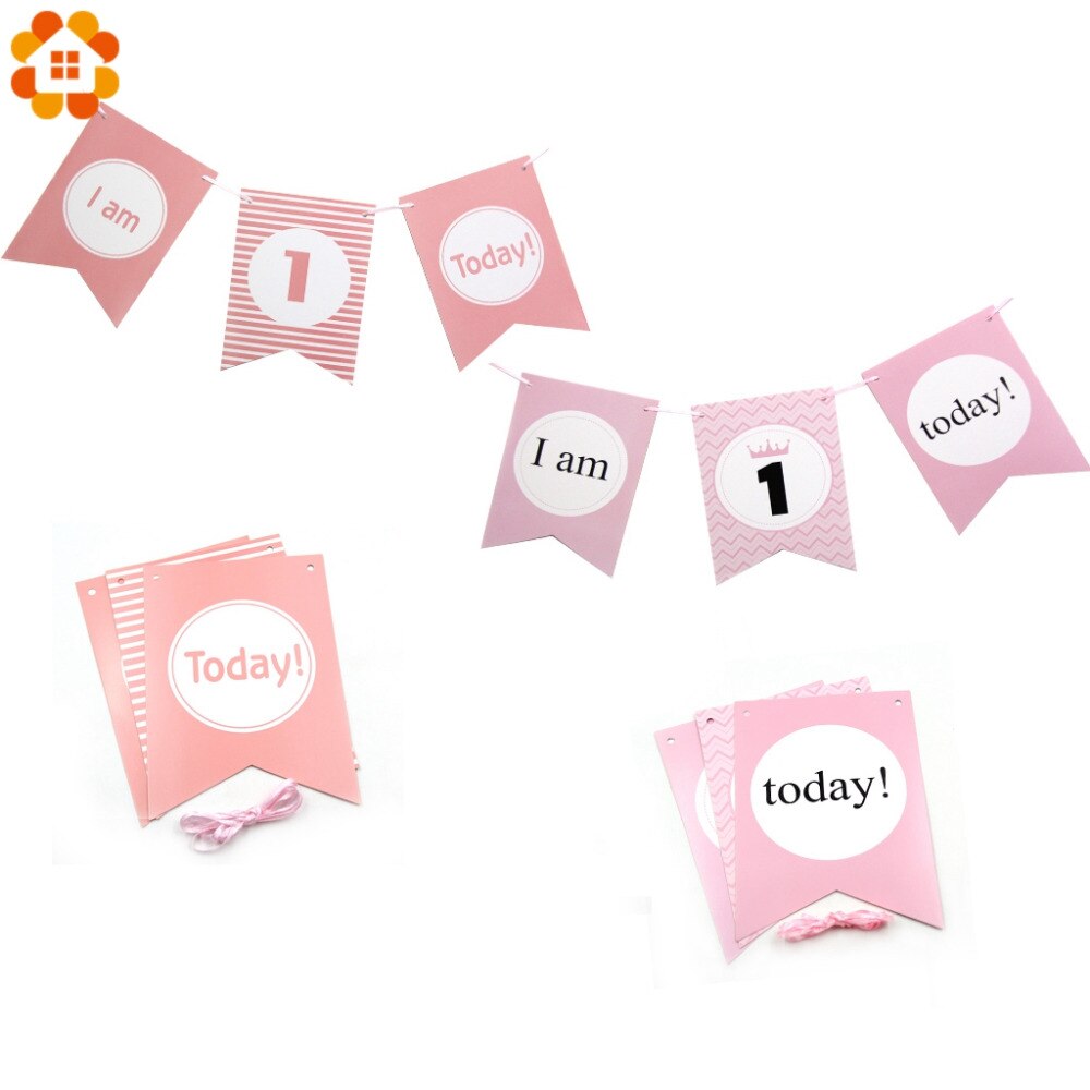 1Set "Ik Ben 1 Vandaag" Roze/Blauw Papier Banner Garland Baby Jongen Meisje Voor Mijn Eerste baby Douche Een Jaar Verjaardagsfeestje Decoratie