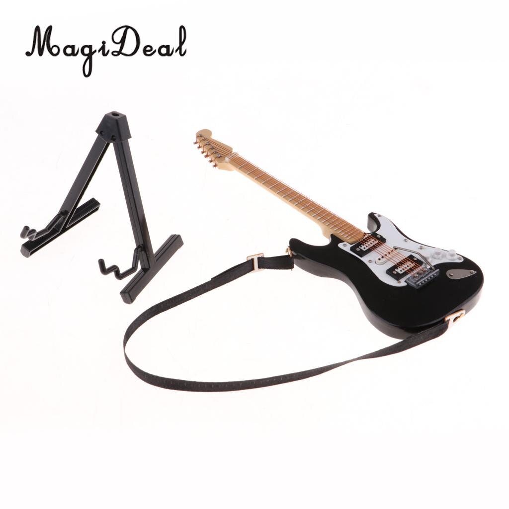 1/6 Schaal Miniatuur Muziekinstrument Craft Speelgoed Elektrische Gitaar Model Poppenhuis Decoratie Accessoire Zwart