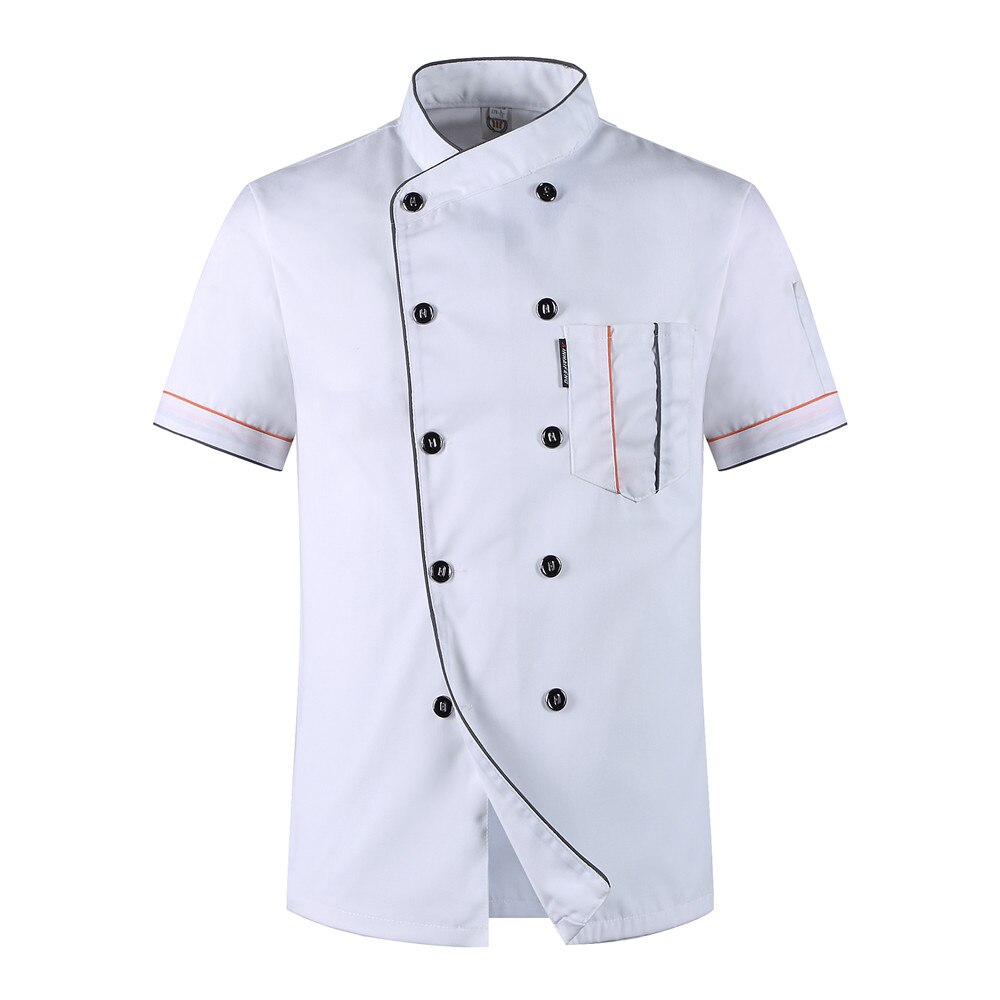 unisex Koch Jacken lässig Kurzarm SchräGen Stehkragen Zweireiher Küche Gastronomie Restaurant Lebensmittel Serive WorkUniform: Weiß / XXL