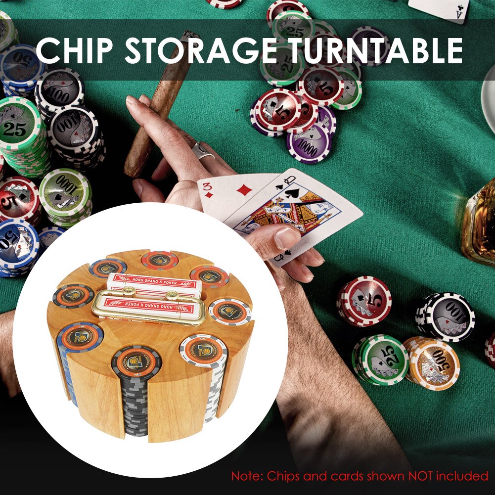 Poker Chip Set Wooden Carousel Case Rotation Storage Tray Large Capacity For Poker Blackjack