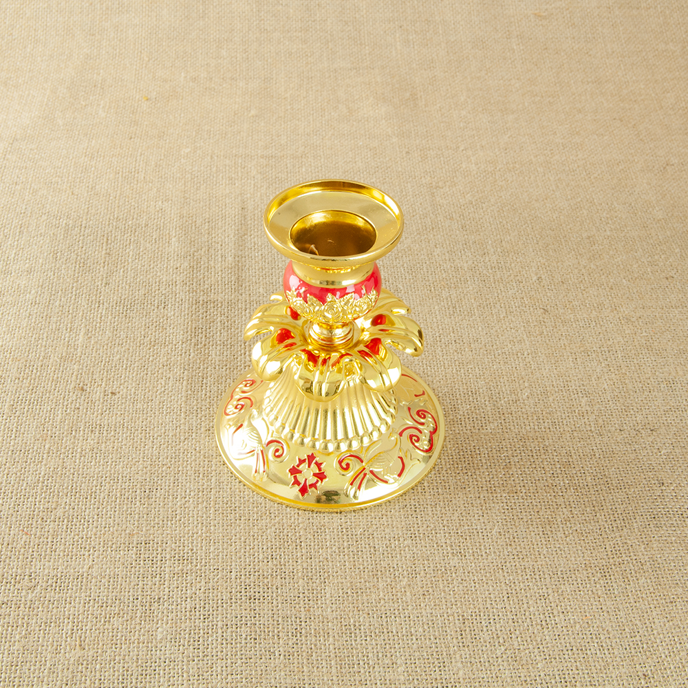 Orthodox Church Candle Holder Gold Plated Single Candlestick with Colored Enamel Religion Church Home Table Easter Decor: Red