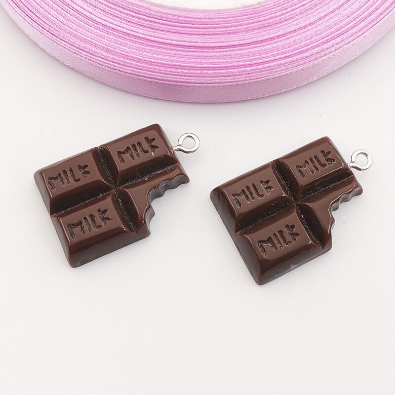 10Pcs Mini Chocolade Charms Resin Mini Gesimuleerde Voedsel Hanger Voor Vrouwen Maken Sieraden Diy Oorbellen Telefoon Case Decoratie