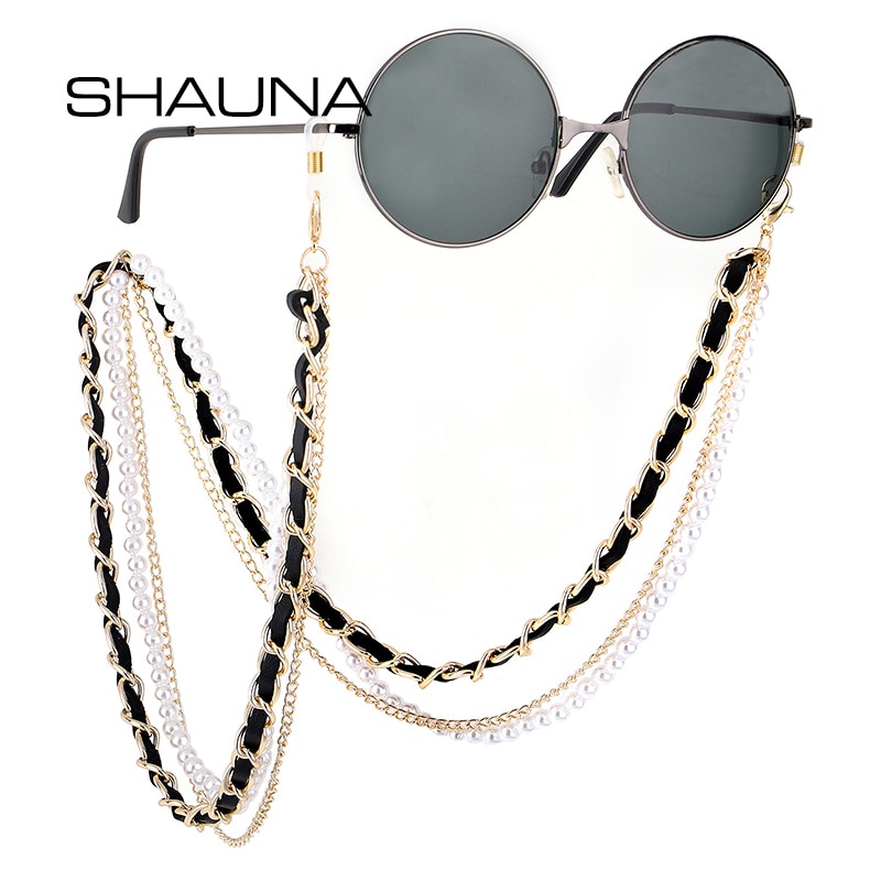 Shauna Mode 3 Lagen Glazen Ketting Venetiaanse Parel Metalen Bril Ketting