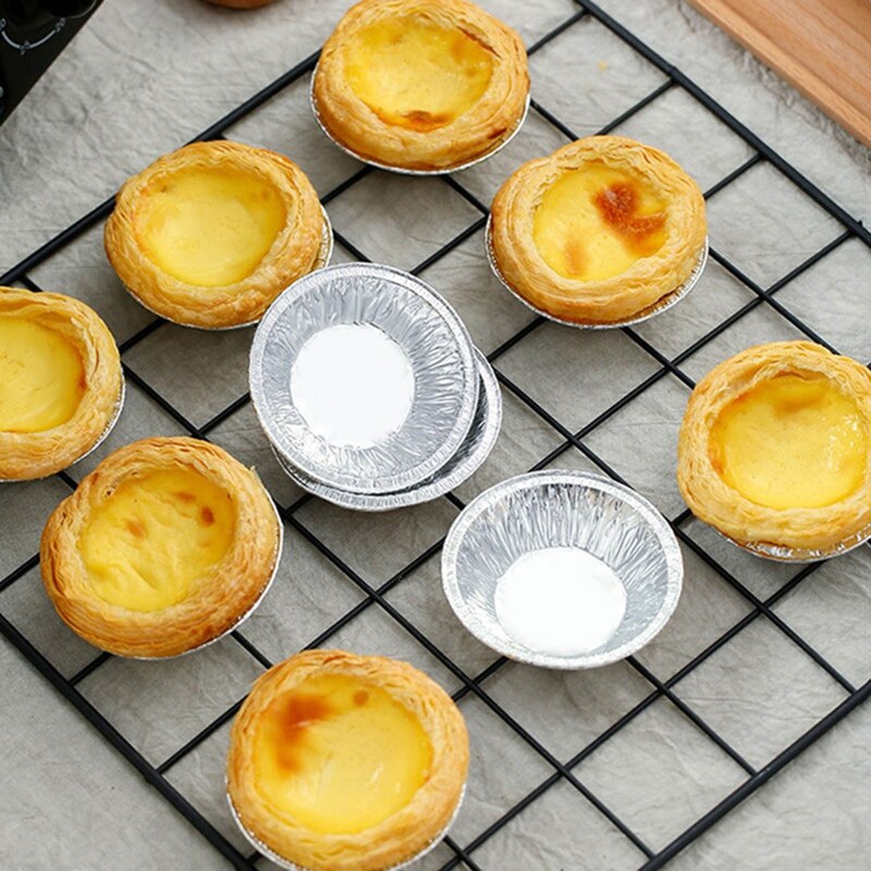 100pcs Aluminum Foil Egg Tart Pan Molds Disposable Baking Cups Round Tart Base Cupcake Case Mini Pot Pie Bake Plate Tin Tray Set