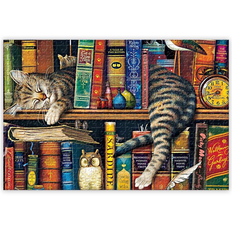 Lazy Cat – Puzzle de 1000 pièces, Puzzle de paysage de chat, étagère de bibliothèque, jouet d'assemblage à monter soi-même pour adultes et enfants: Thicken version