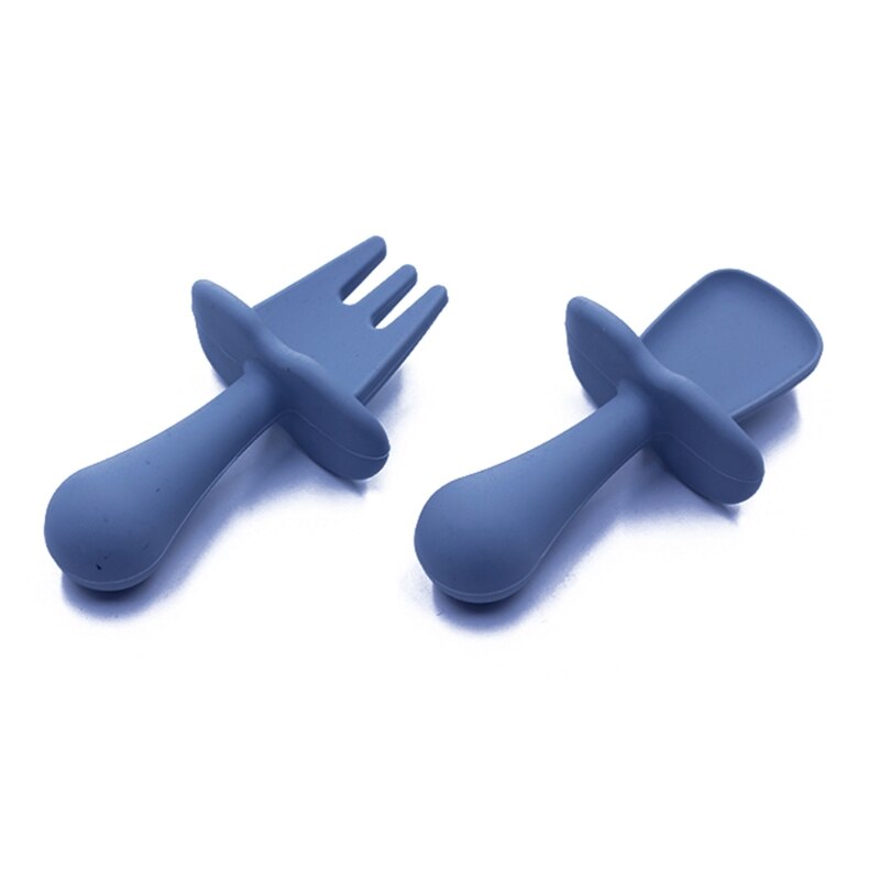 Babyvoeding Lepel Vork Set Zachte Siliconen Voeden Bestek Set Training Lepel: ER