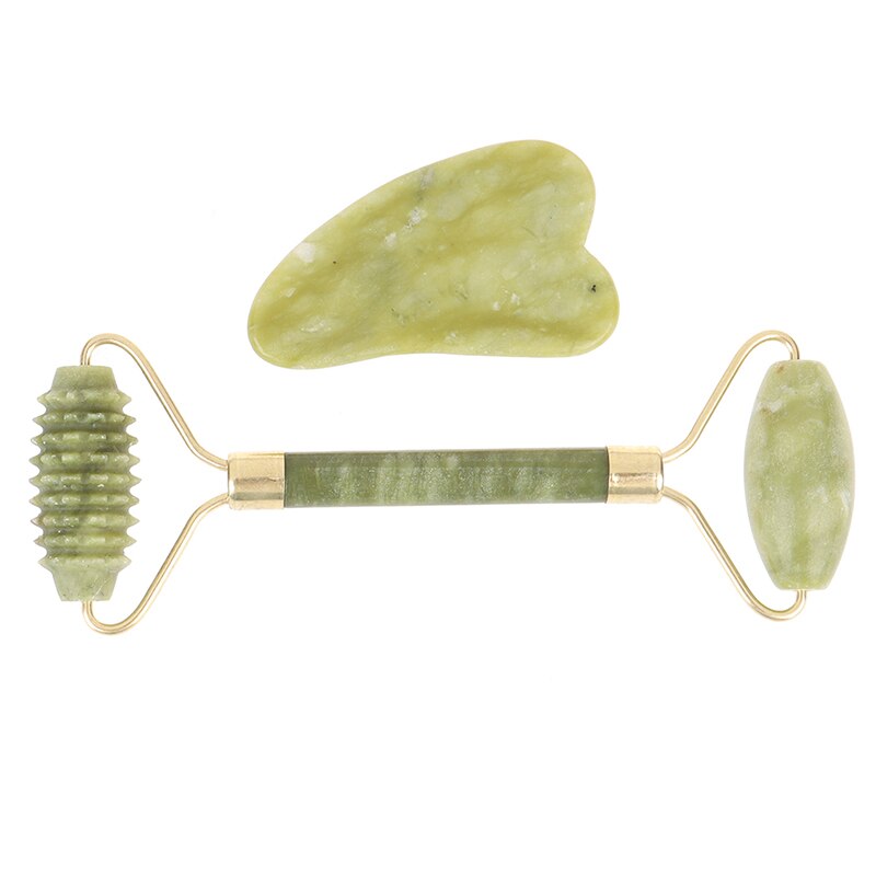 2 stk/sæt naturlig jade guasha dobbelthoved ansigtsbehandling skønhedsmassage værktøj ansigt hals hud rulle massager sundhedspleje værktøjer