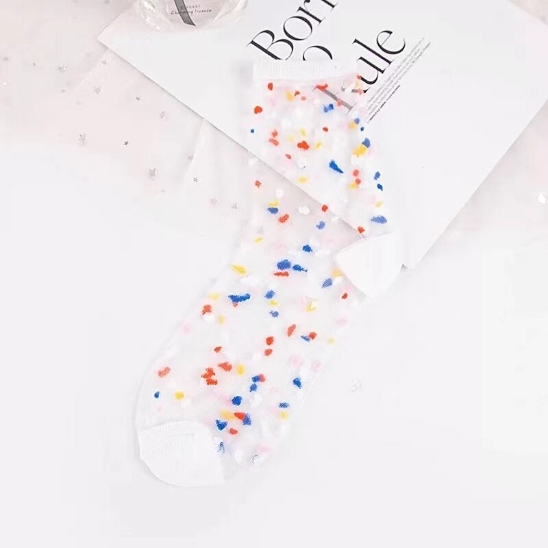 Chaussettes d'été de Style coréen pour femmes, irrégulières, transparentes, fines, verre, soie, , mignonnes, couleur bonbon, cristal: 5