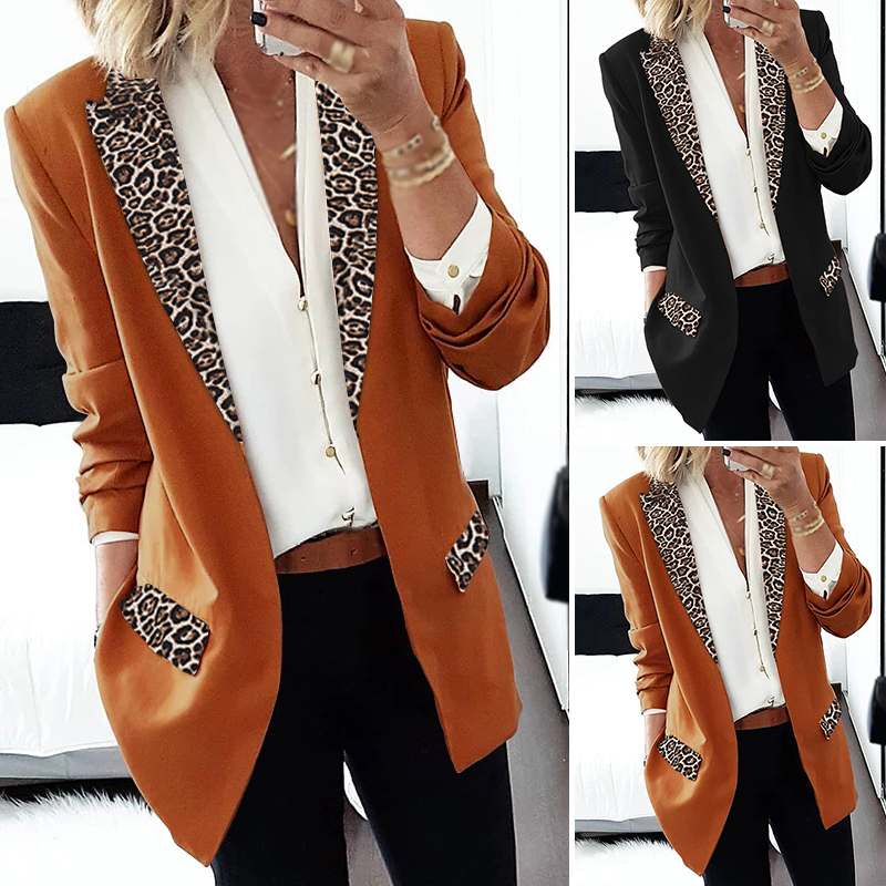 ZANZEA Patchwork Leopard Blazer Frauen lässig Revers Nacken Blazer Verdicken Langarm Mantel Jacken Outwear Plus Größe