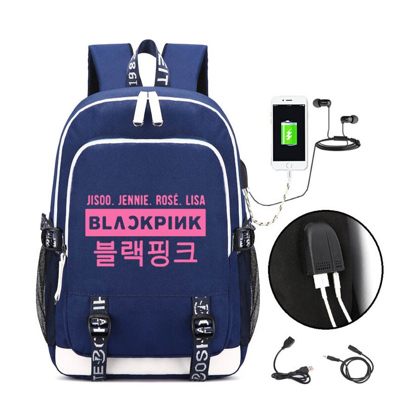 WISHOT KPOP, mochila coreana Blackpink Jennie Lis, mochila de hombro, bolsa de viaje para la escuela para adolescentes, bolsas casuales de carga USB para ordenador portátil: 22