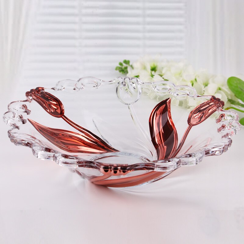 Crystal glass fruit plate golden tulip flower bowl living room bar Snack dried plates mx7191154
