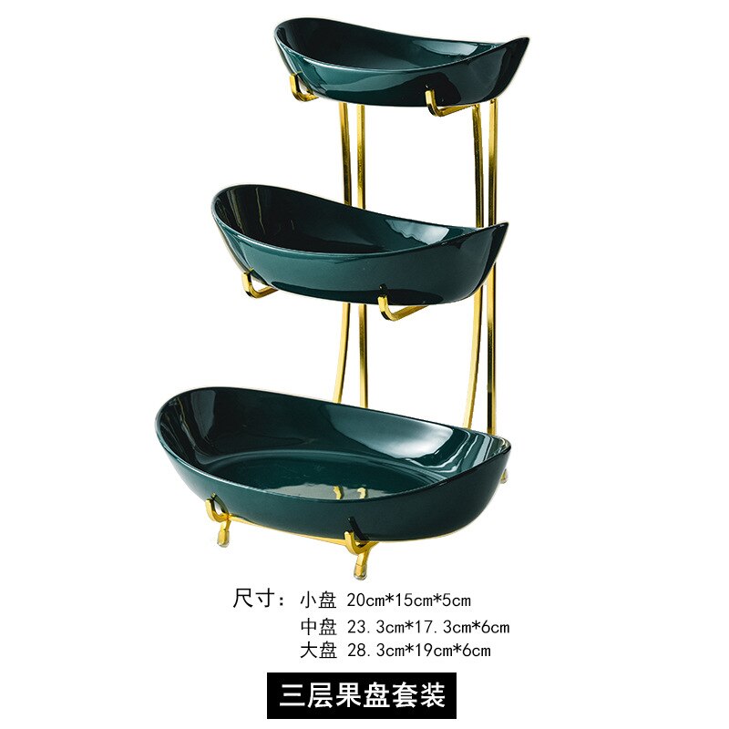 Nordic Ceramic Fruit Plate Living Room Multi-layer Fruit Dish Snack Basket Household Dry Fruit Bowl Fruit Bowl Luxury: 3 layer Green