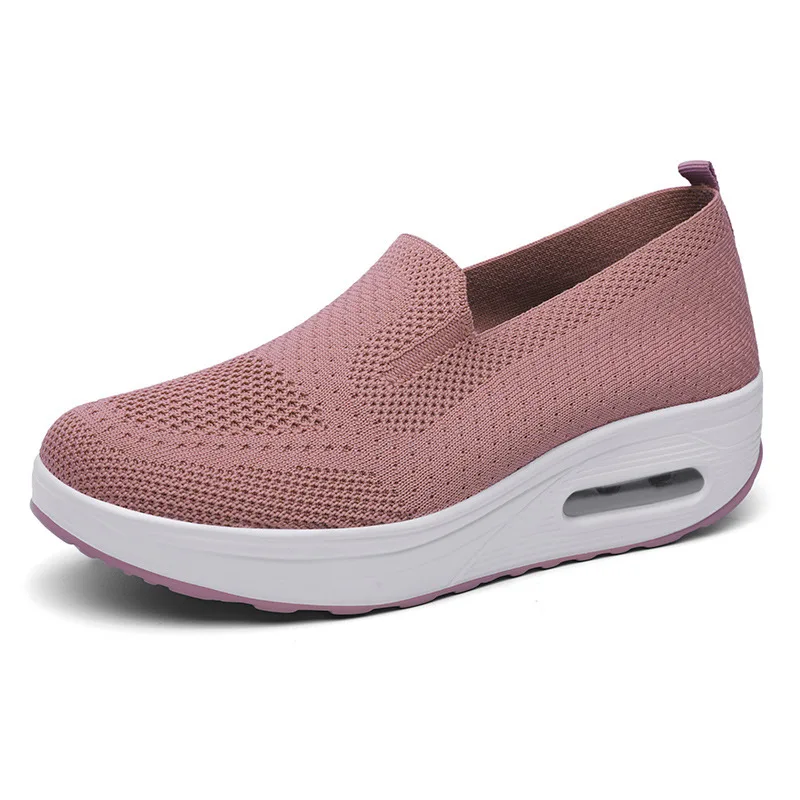 Primavera otoño zapatos oscilantes de mujer mocasines de malla para mujer plataformas planas zapatos de mujer cuñas zapatos de mujer zapatillas de deporte con aumento de altura: Rosa / 35