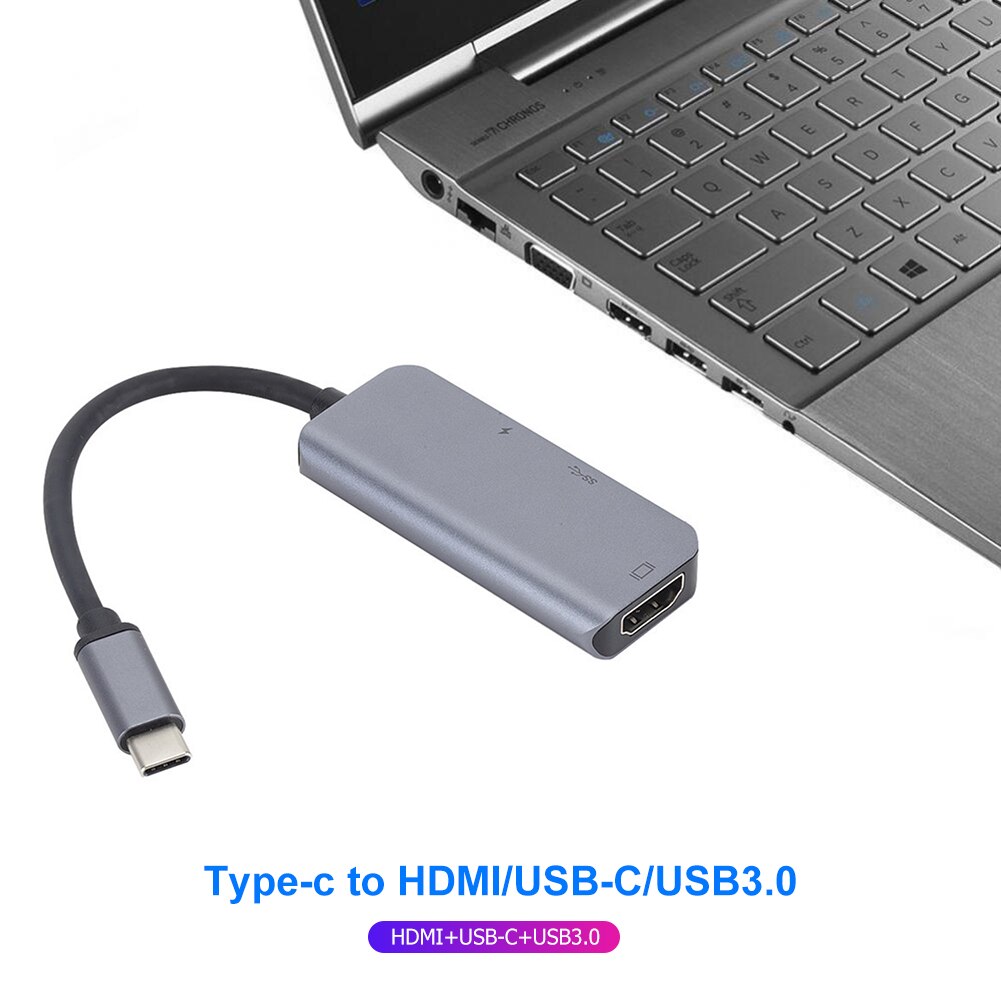 Portable 3 in 1 USB 3.1 Type-C HUB Converter Aluminum Alloy 4K HDMI 87W USB-C 5Gbps USB3.0 Adapter for Laptop PC