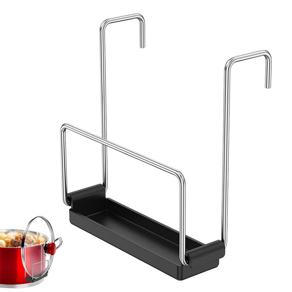 Tampa titular para cozinhar pote tampa rack de armazenamento cozinha fogão tampa organizador com pia silicone evitar manchas de água na bancada: Preto