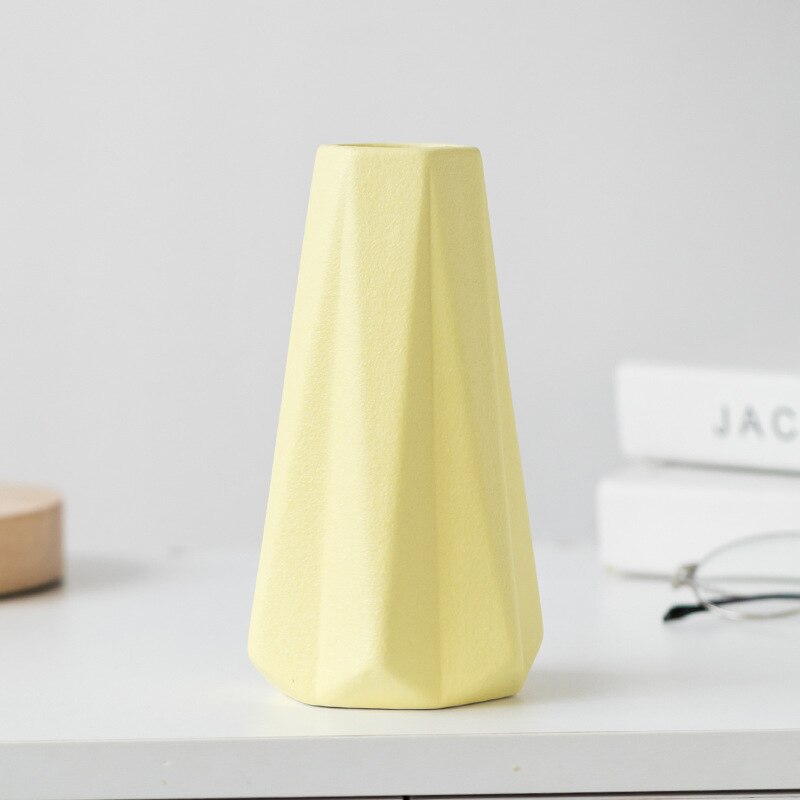 Keramisk vase boligindretning groft keramik diamant origami bred mund morandi enkel moderne stue tv skab sort blå: Gul