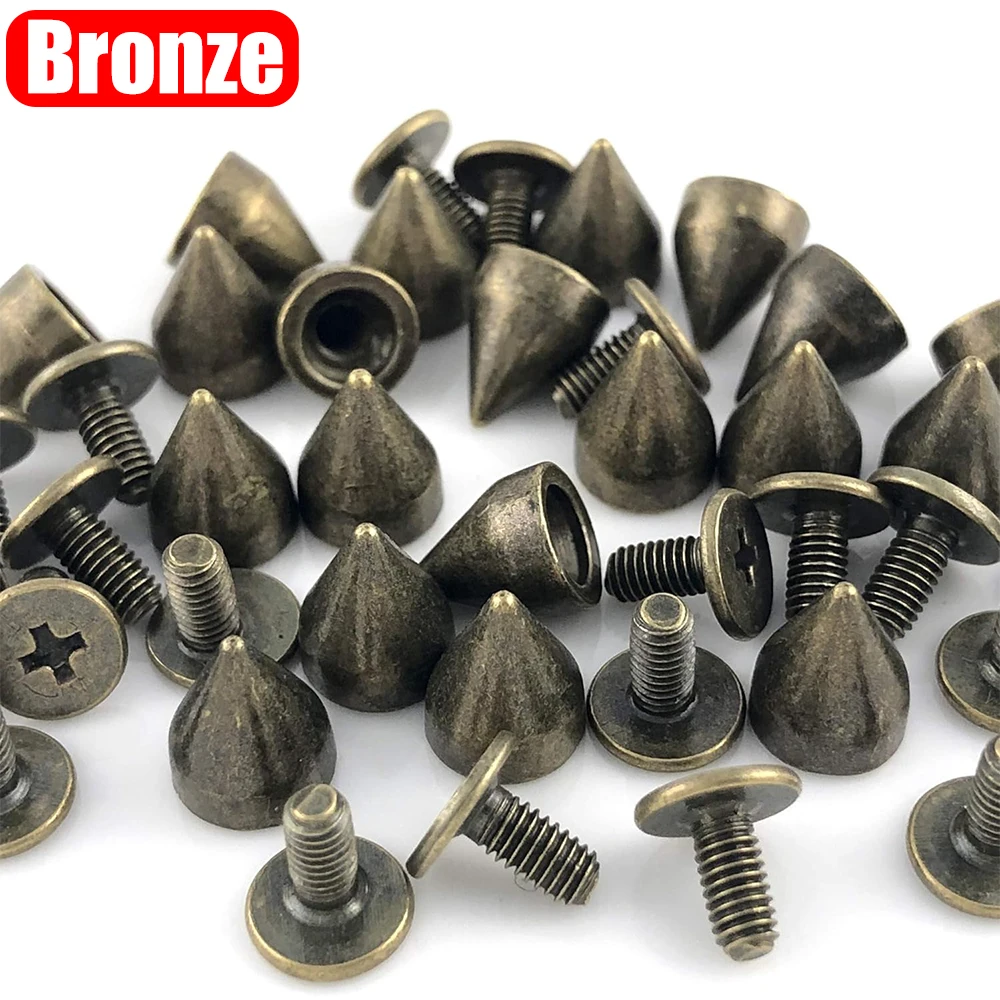 DIY cono tachuelas y picos Punk Metal plateado oro doble tapa remaches atornillados uñas redondas DIY ropa zapatos bolsa Collar Accesorios: S / Zinc envejecido