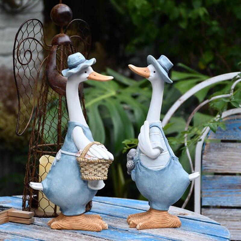 Duck Ornaments Resin Artificial Duck Garden Sculpture Animal Statue Couple Decoration Simulation Pond Decor Landscape Crafts