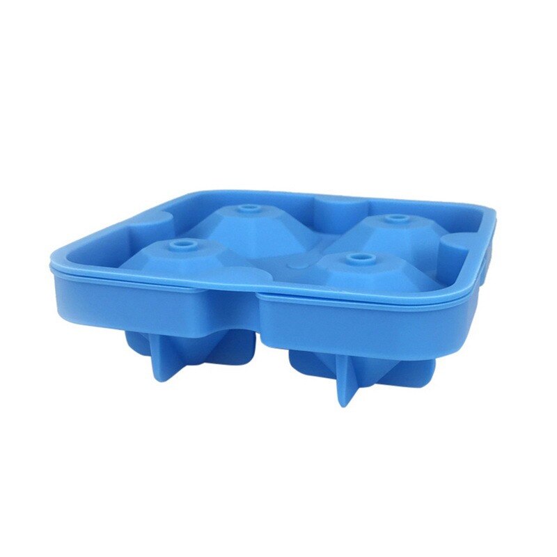 Diamond Ice Cube Tray Reusable 4 Cell Ice Cubes Maker Silicone Ice Cream Molds Form Chocolate Mold Whiskey Party Bar Tools: Blue