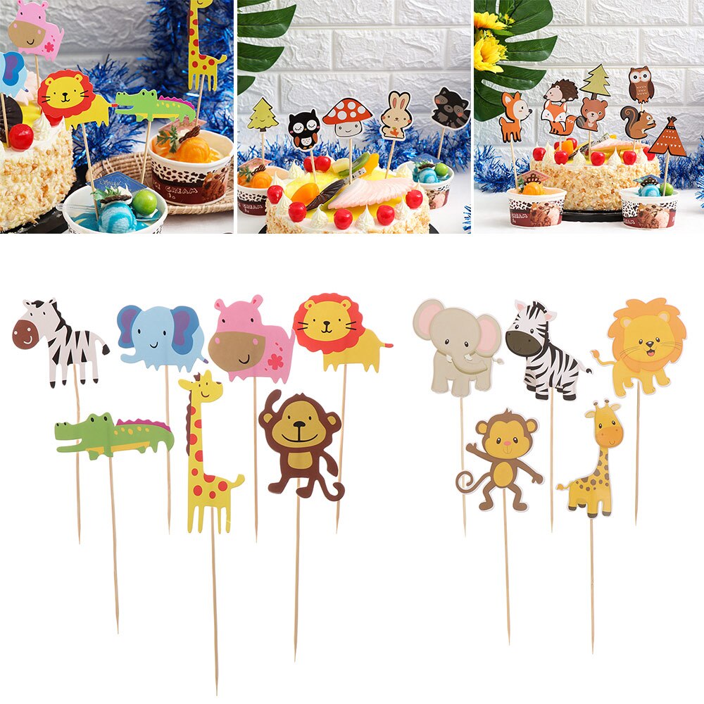 Decoración de papel para cupcakes con temática de criaturas del bosque, adornos de animales del bosque, selecciones para Tartas, fiestas de cumpleaños y bodas para niños
