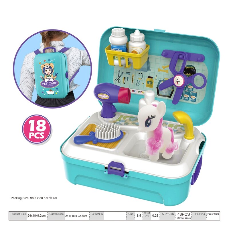 Pet Care Play Set Grooming Kit Pretend Play Tas Huisdier Simulatie Huisdier Rugzak Voor Kinderen