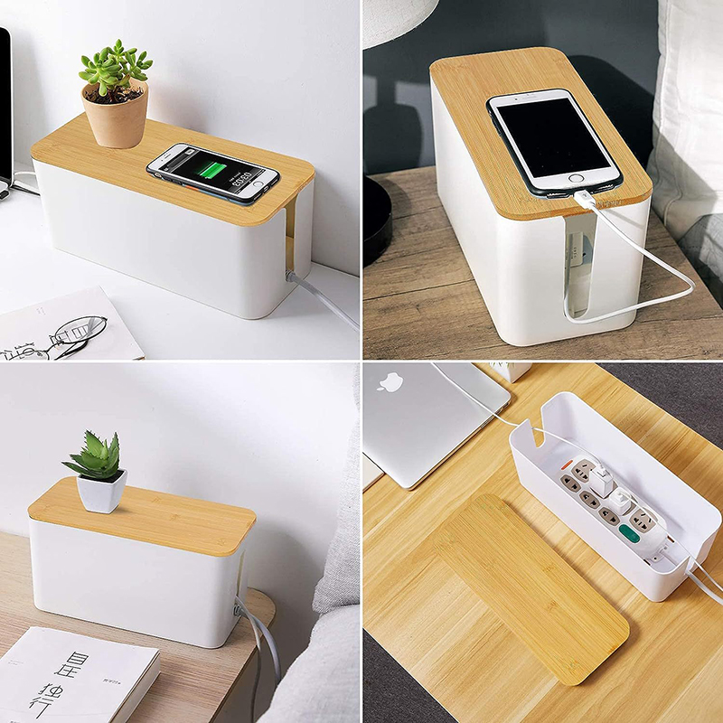 Boîte de rangement de cordon pour cacher le protection contre les surtensions sur le bureau ou le sol, prise de chargeur, bac de stockage de ligne réseau