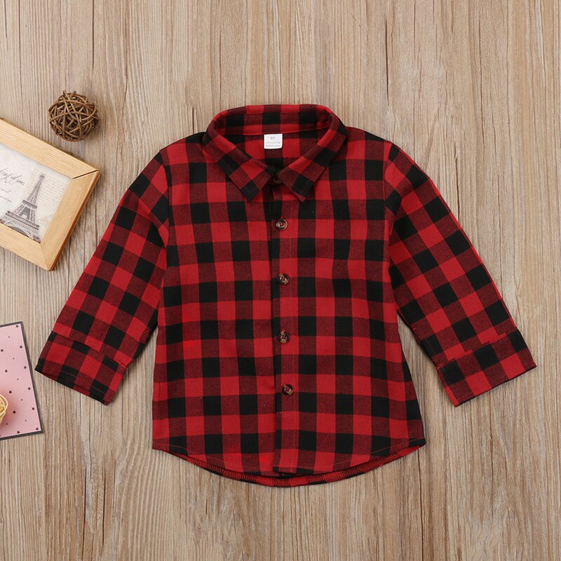 Rode Plaid Mode Peuter Kinderen Jongen Meisje Lange Mouw Terug Brief Afdrukken Check Blusa T-shirt Tee Tops Kleding 2-7Y