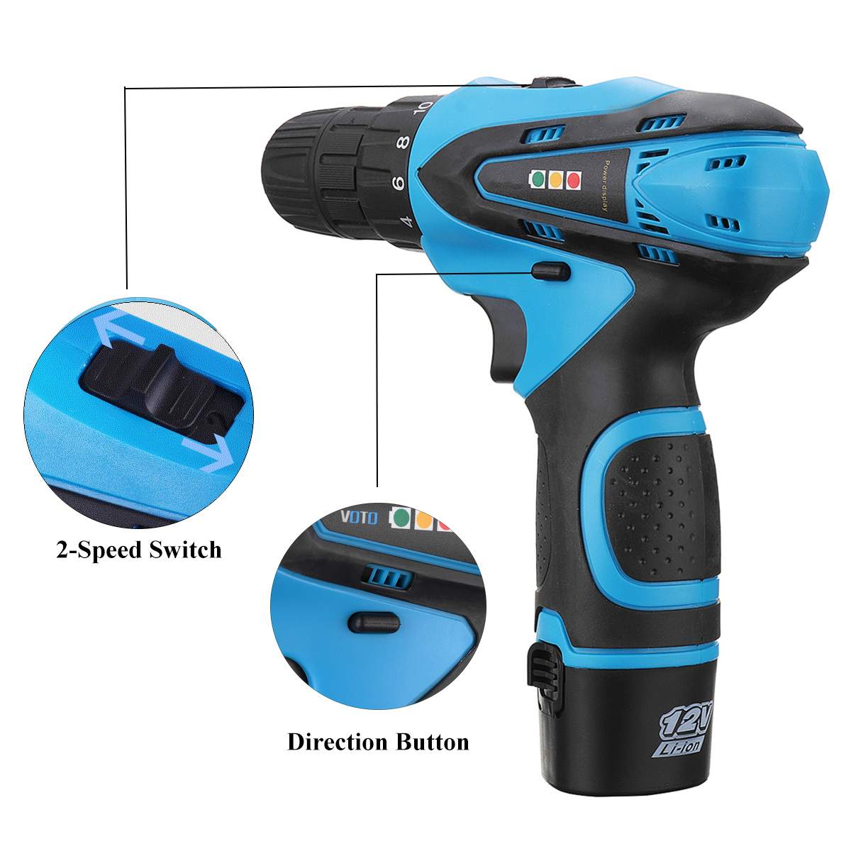 1Set 12V 160W Electric Screwdriver Cordless Drills Driver Screw 2Speed Lithium-ion Screwdriver with Rechargeable Battery