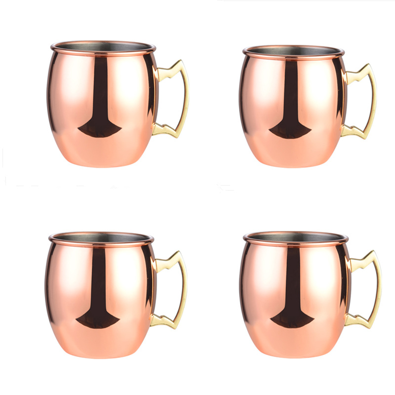 Tasse Mule de 550ml 18 onces moscou | Tasse en acier inoxydable martelée, plaqué cuivre, tasse de bière, tasse de café Bar, verres, directe: B-4Pcs