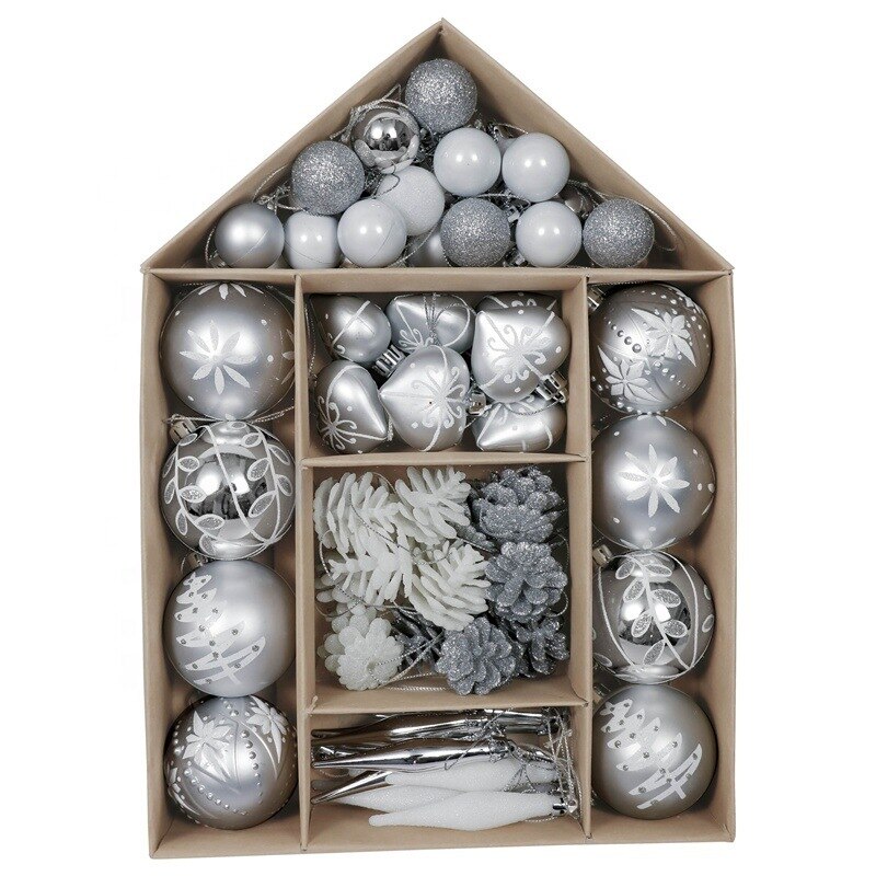 Christmas ball red and white bag set 70 Christmas tree ornaments: Silver