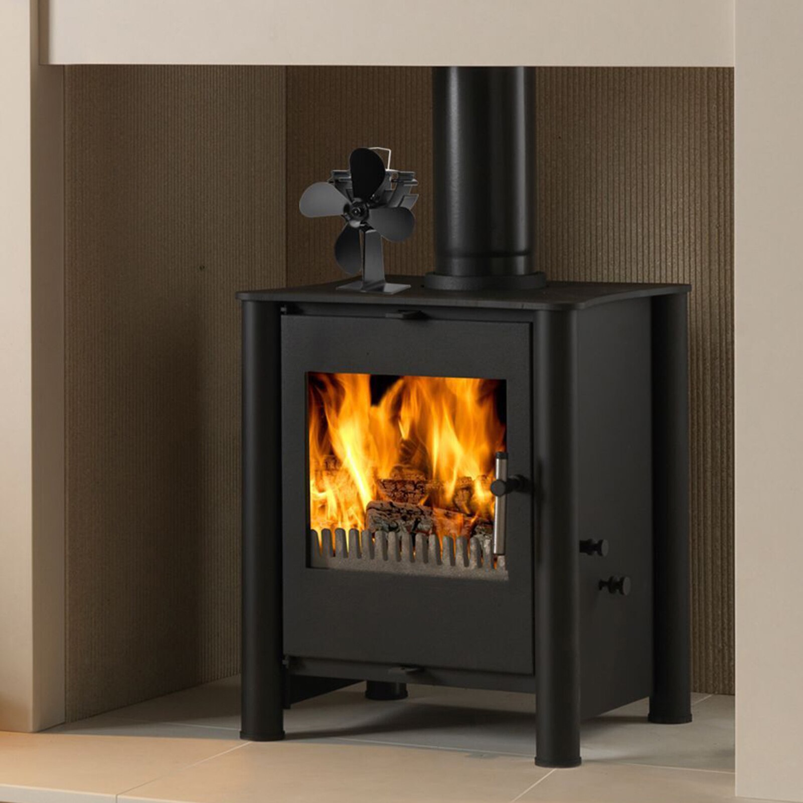 Large Airflow 4-Blade Stove Fan Digital Temperature Display Winter Thermal Fireplace Stove Fireplace Fan Fireplace Parts