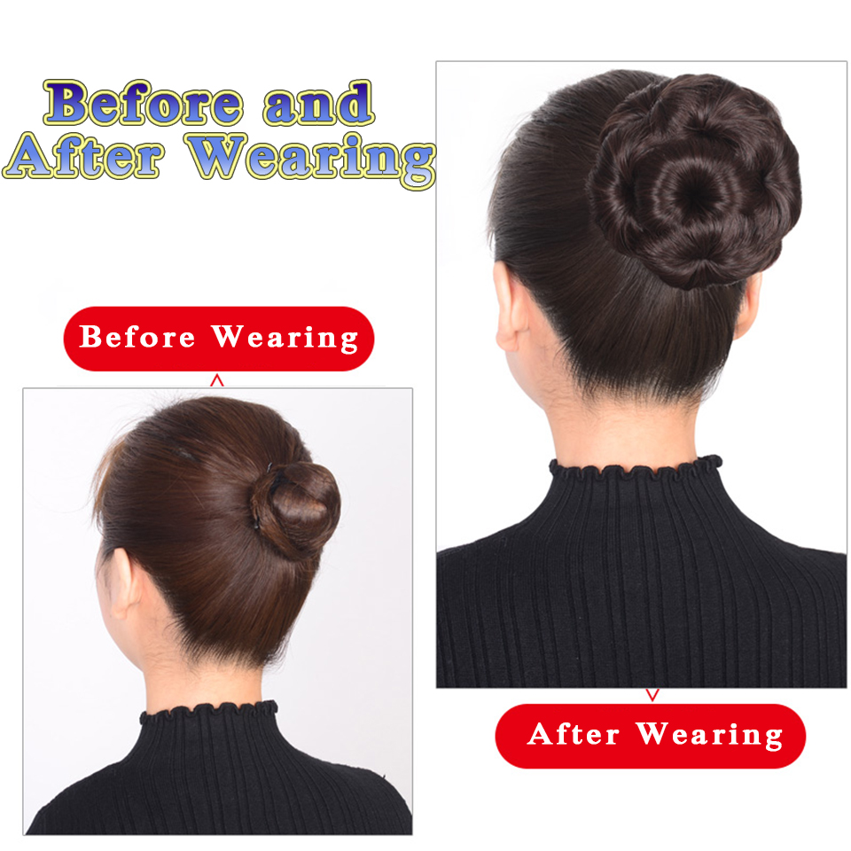AILIADE 9 Colors Flower Style Synthetic Curly Hair Bun Donut Chignon Clip In Hairpiece Extensions Black Brown Golden Red