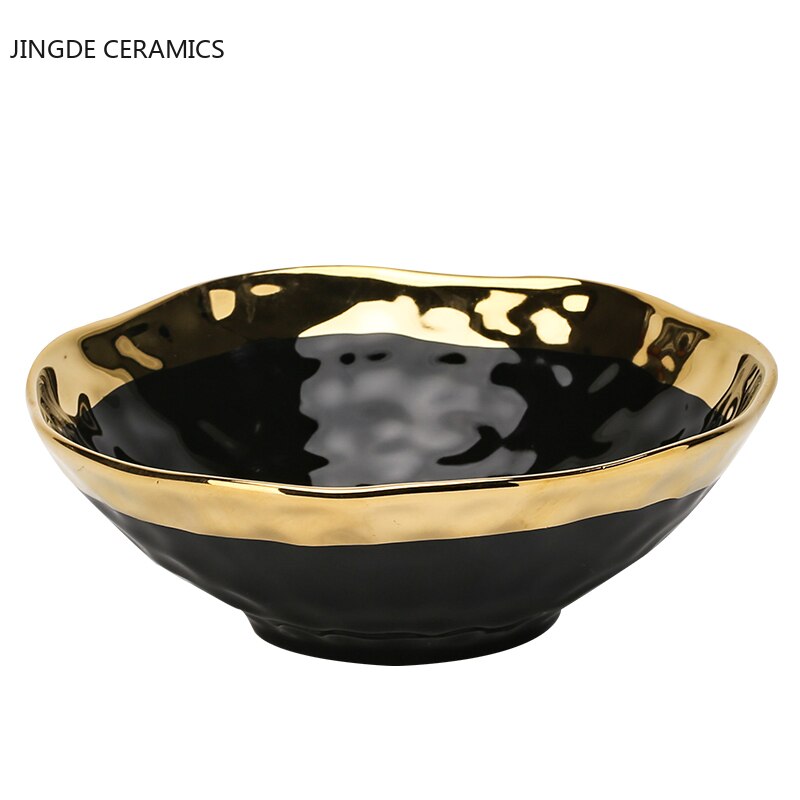 Nordic Ceramic Bowl White Black Gold Side Bowl Household Large Personality Xin Ramen Udon Noodles Korean Bibimbap Salad Bowl