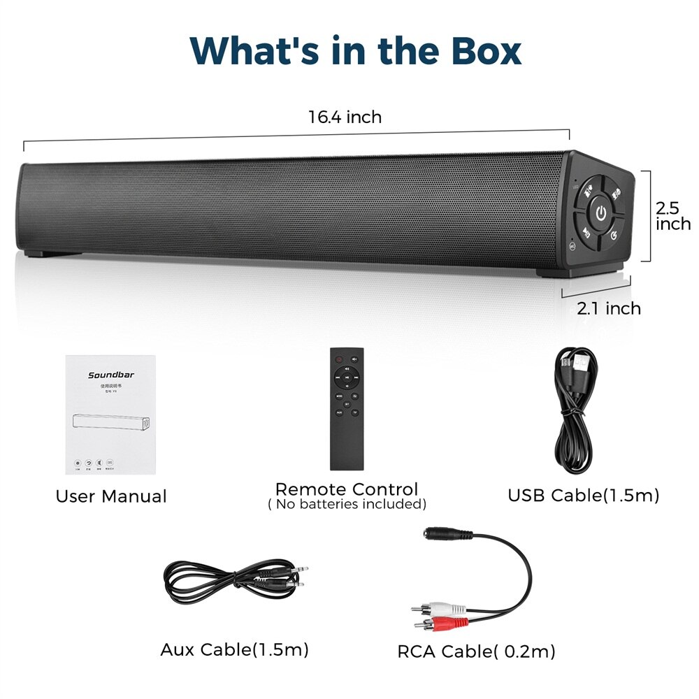 Soundage 20W Soundbar Wireless Bluetooth 5.0 Speaker Surround Home Theater TV Stereo Sound Bar with Remote Control