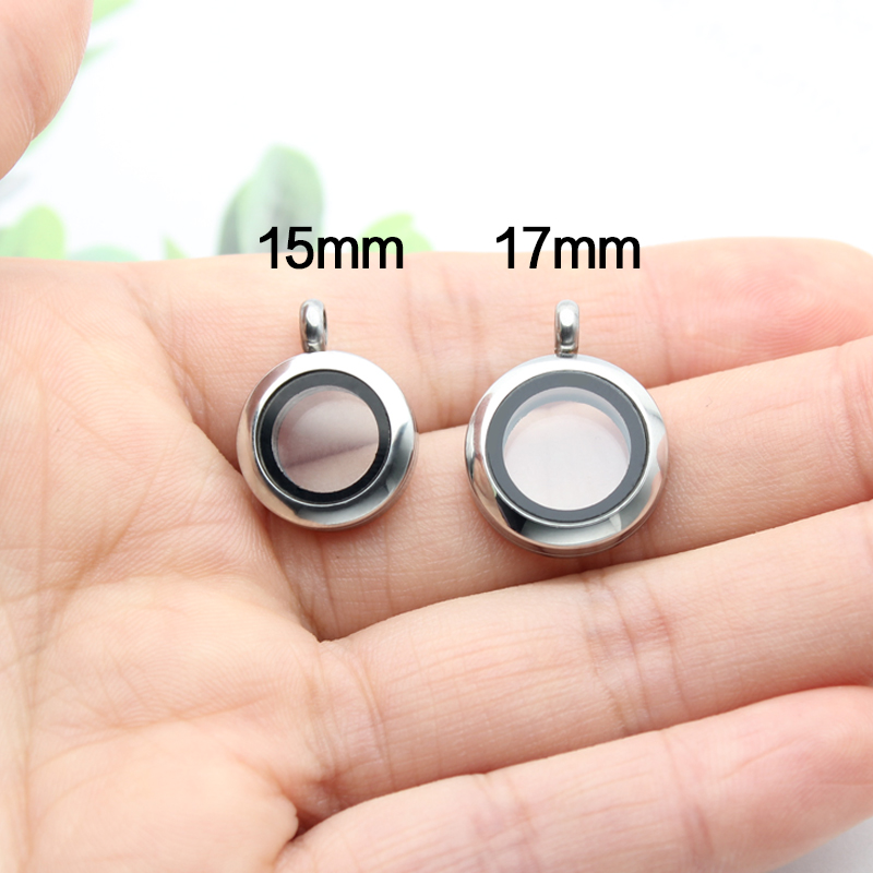 Mini médaillon flottant à mémoire de forme, médaillon rond en acier inoxydable, médaillon torsadé en verre adapté aux chaînes de colliers et de bracelets, 15mm 17mm, 1 pièce
