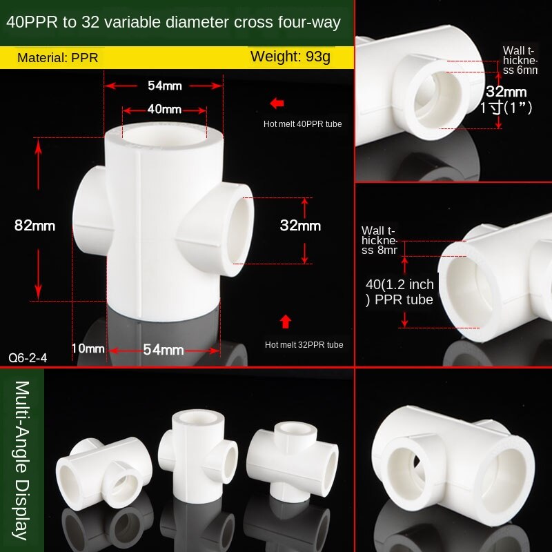 PPR Pipe Variable Diameter Four-way Joint 20/25/32/40/50/63/75 Turn 1/2 Inch 3/4 Inch 1 Inch PPR Water Pipe Fittings: 40-32 Reducer