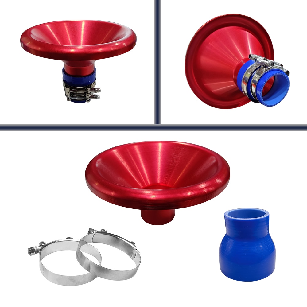 2.5 "Auto Bellmouth Velocity Stack Adapter Air Intake Turbo Hoorn Zilver Blauw Rood Zwart Tone Air Intake Turbo Hoorn met 2.5 Slang