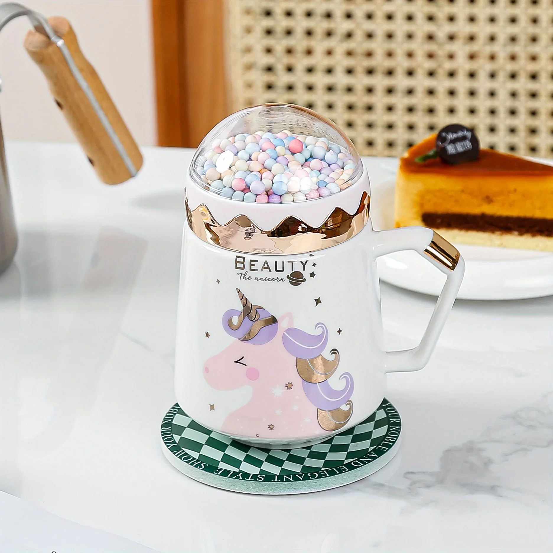 Unicorn mug ceramic coffee cup tea cup milk breakfast cup with lid: black