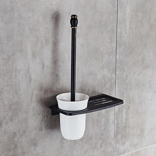 Soportes para escobillas de inodoro, accesorios de baño antiguos, negros y blancos con estantes para el baño: black